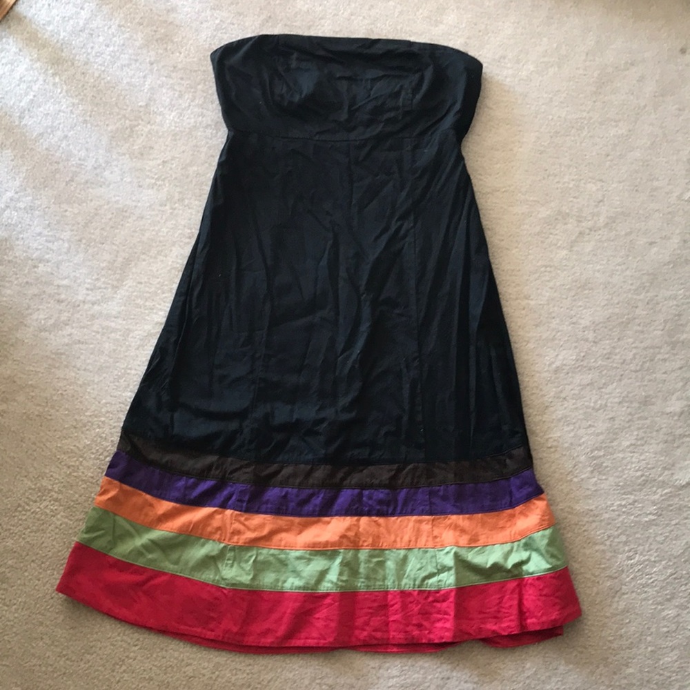 Black GAP strapless dress w/ colorful bands at hem